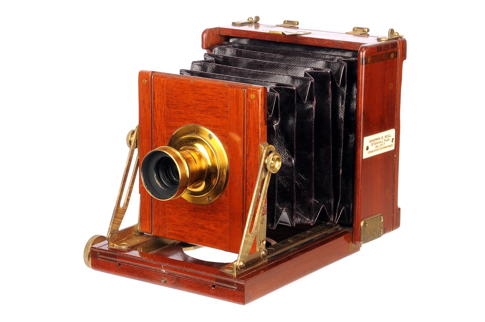 A Sharman D. Neill Mahogany Field Camera, 3x4”, with R. J. Beck Rectilinear 5” Waterhouse-stop brass