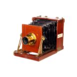 A Sharman D. Neill Mahogany Field Camera, 3x4”, with R. J. Beck Rectilinear 5” Waterhouse-stop brass