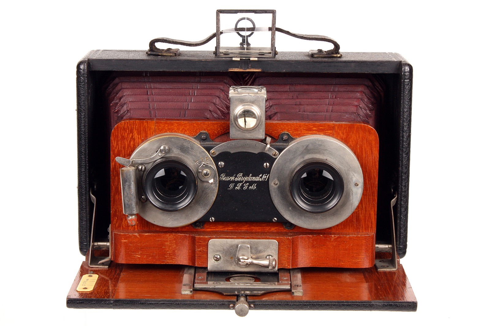 A Busch Stereo Camera, with Busch Perplanat No.1 f/9 lenses, body, VG, shutter not working, - Image 2 of 3
