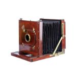 A G. Hare Mahogany Field Camera, serial no. 7420, 5x7¼”, body, G-VG; maker’s plate to top ‘G.