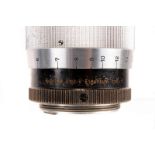 A Leitz Hektor f/1.9 73mm Lens, chrome, serial no. 141167, body, F, elements, G-VG, some internal