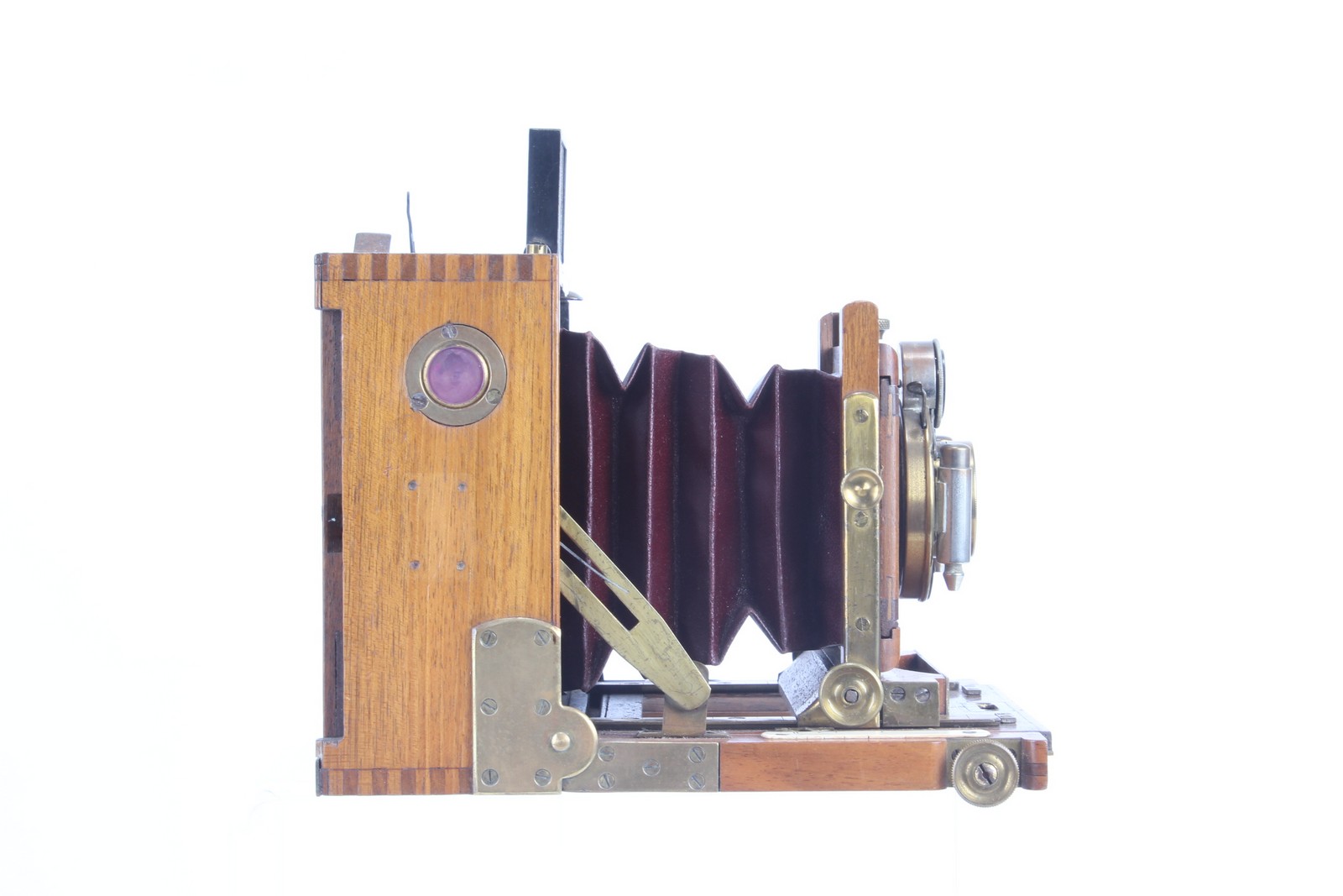 An Unmarked Mahogany Box Camera, possibly French, 3½x4½, with unmarked f/8 brass lens, in Bausch & - Image 3 of 3