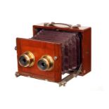 An Unmarked Stereo Camera, with silver-coloured brass fittings, 11.5x16cm, with J. Lancaster &