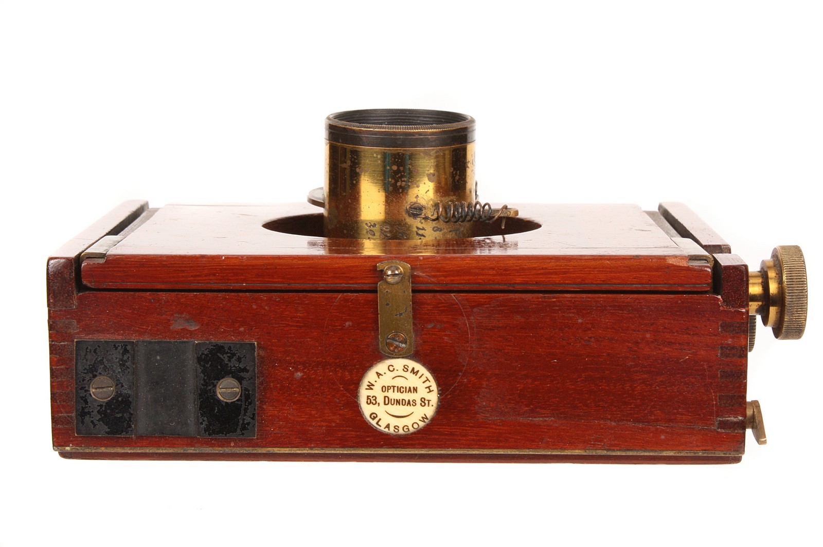 A W. A. C. Smith Mahogany Quarter-Plate Camera, 3x4”, serial no. 56, with unmarked f/8 brass lens, - Image 3 of 3