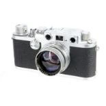 A Leica IIIf Red Dial Rangefinder Camera, 1952/53, chrome, serial no. 649349, with Leitz Summitar