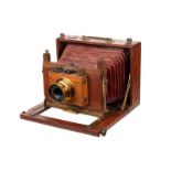 An Unmarked Mahogany Field Camera, serial no. 32, possibly German, 5x7”, with Thornton Pickard-