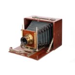 An Unmarked Mahogany Box Camera, Continental, 5x7”, with Hefixtigmat f/7.7 210mm brass lens,