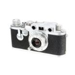 A Leica IIIf Red Dial Delay Rangefinder Camera, 1954, chrome, serial no. 687324, with Leitz Elmar