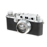 A Leica III Rangefinder Camera, 1939, chrome, serial no. 338299, with Leitz Summar f/2 50mm lens,