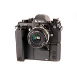 A Nikon F3 SLR Camera, black, serial no. 1346901, with AI f/2.8 35mm lens, black, serial no. 454609,