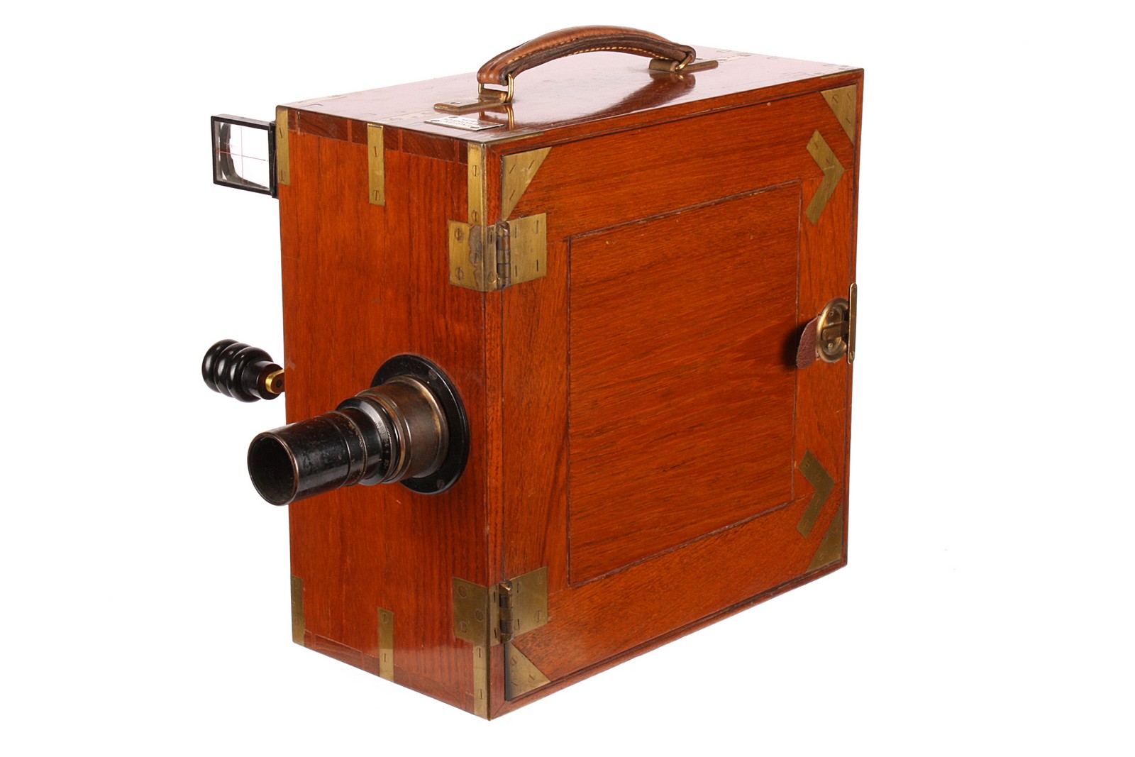 An Ensign Cinematograph Tropical 35mm Hand-Crank Camera, serial no. 343, c1914, polished brass bound