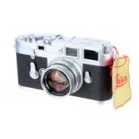 A Leica M3 DS Rangefinder Camera, 1955, type II, chrome, serial no. 806703, with Leitz Summicron f/2