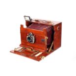 An Unmarked Mahogany Box Camera, French, 5x7”, with E. Suter Anastigmat Serie I No.2 f/6.8 175mm