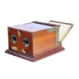 An Ives-Kromskop Stereoscopic Colour Viewer, with red and purple filters, 45x107mm, body, G, optics,