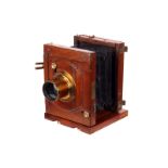 An Early J. Lancaster Instantograph Mahogany Quarter-Plate Camera, 3x4”, with unmarked f/8 brass