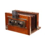 A Charles Mendel Mahogany Stereo Tailboard Camera, 9x18cm, with Panoramique Extra Rapid aluminium