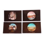 Mahogany-mounted Magic Lantern Slides: topographical colour slides, some hand painted, including