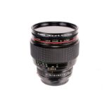 A Canon FD f/1.2 85mm Lens, black, serial no. 40117, body, VG-E, elements, VG-E