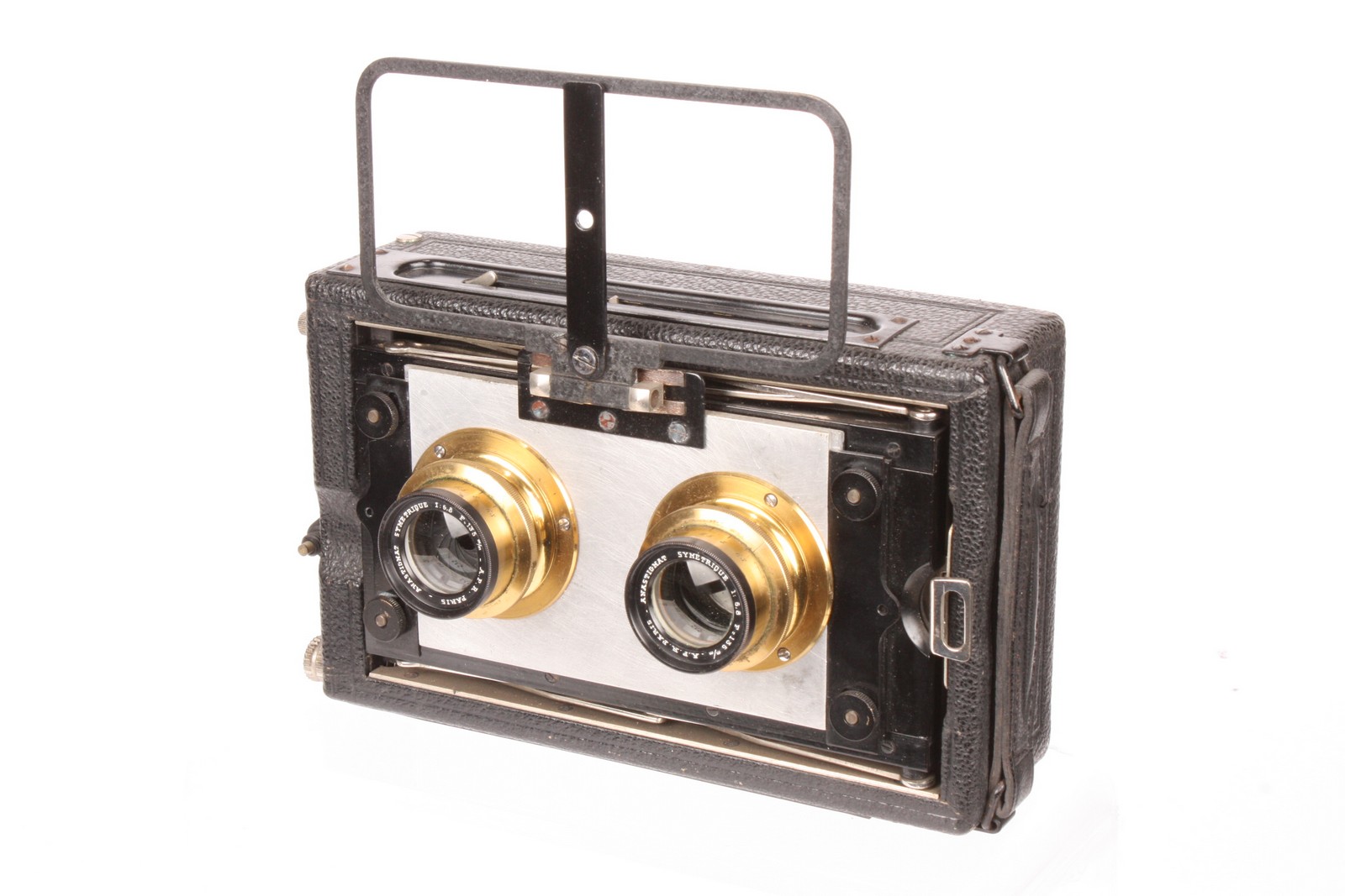A Klopcic Stereo Camera, 6x13cm, with A.F.R Anastigmat Symmetrique f/6.8 135mm lenses, serial nos.