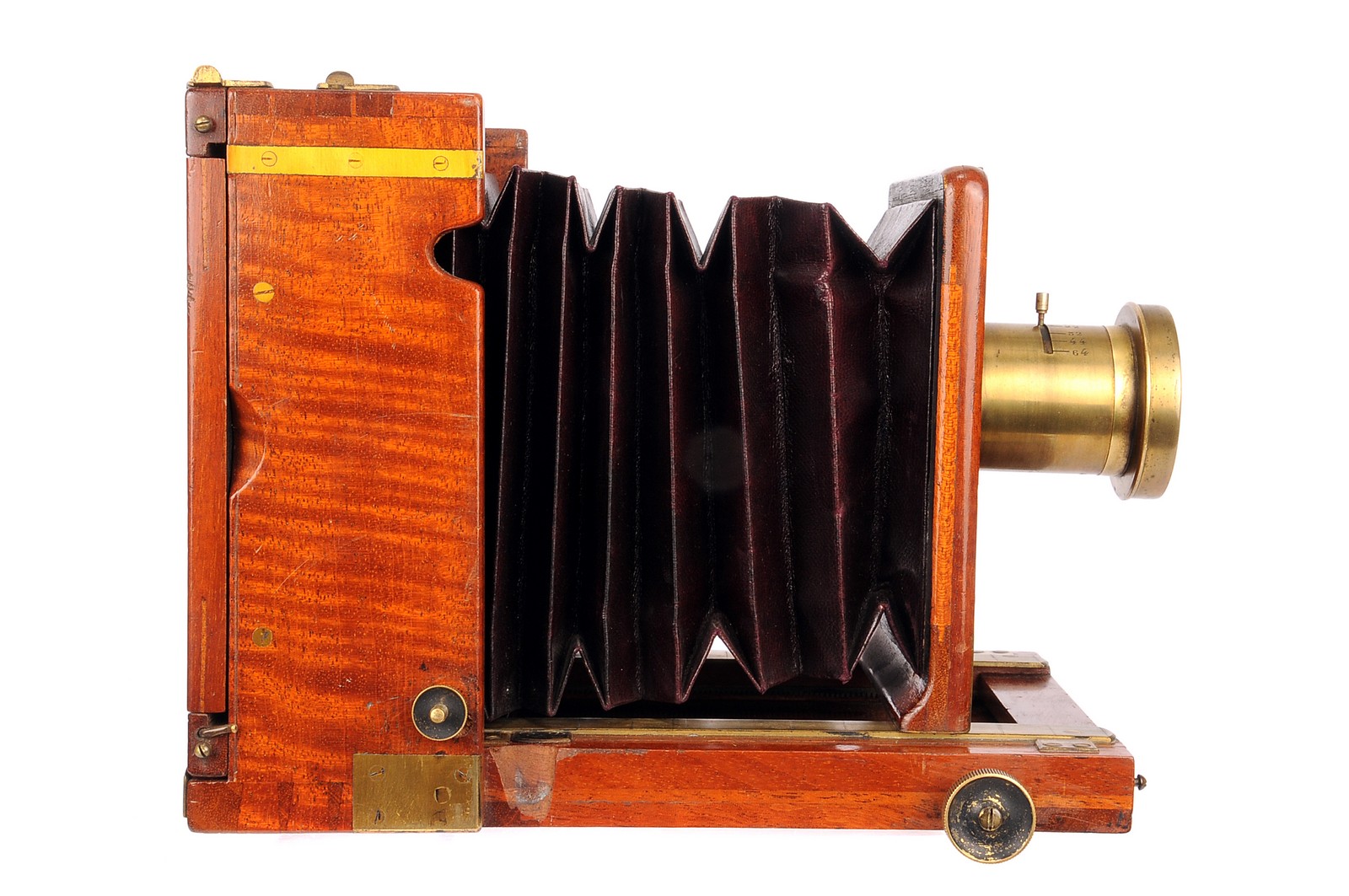 A J. T. Chapman Mahogany Field Camera, 3¼x4½, with unmarked f/8 brass lens, body, G-VG, lens, F, - Image 2 of 3