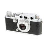A Leica IIIf Black Dial Rangefinder Camera, 1951, chrome, serial no. 565801, with Leitz Elmar f/3.