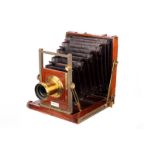 A J. F. Shew & Co Mahogany Field Camera, 4½x6¼, with Fallowfield Rapid Doublet 7¼x4½ brass lens,