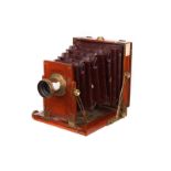 A Mc Kellen’s Treble Patent Mahogany Field Camera, 4½x6¼, with Clement & Gilmer Rapid Symmetrical