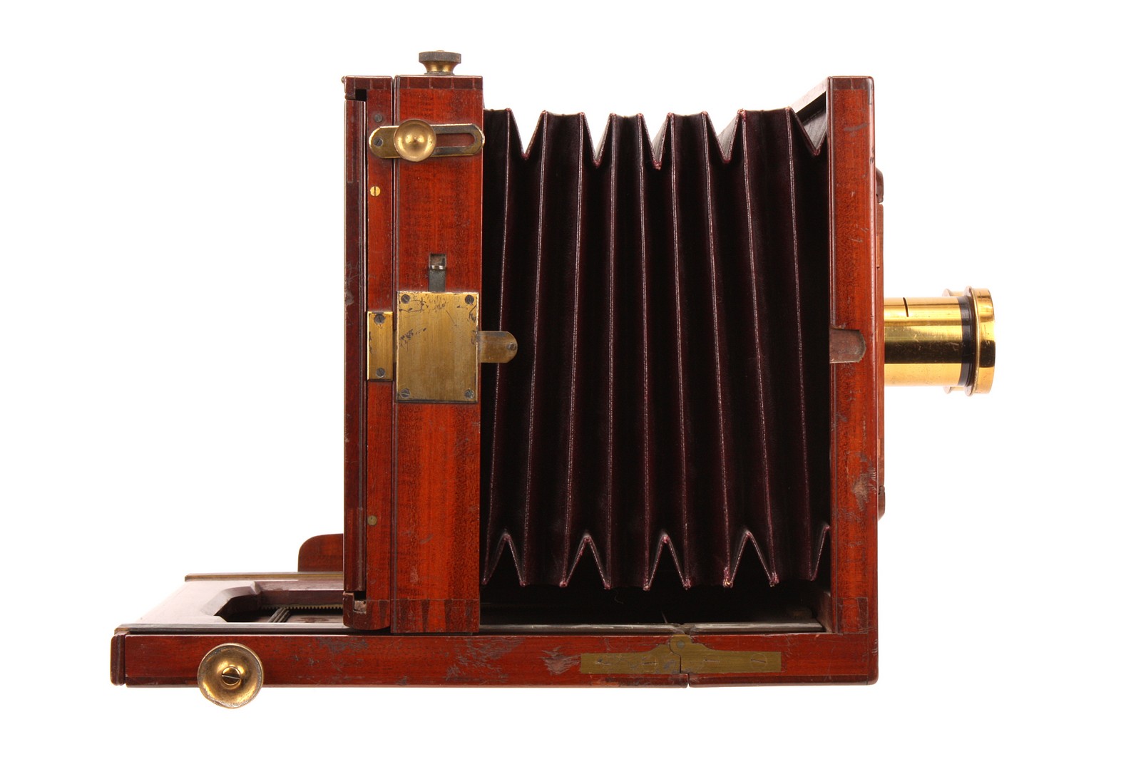 A Sands & Hunter Exhibition Mahogany Stereo Tailboard Camera, 6.5x8.5”, serial no. 529, with two - Image 4 of 6