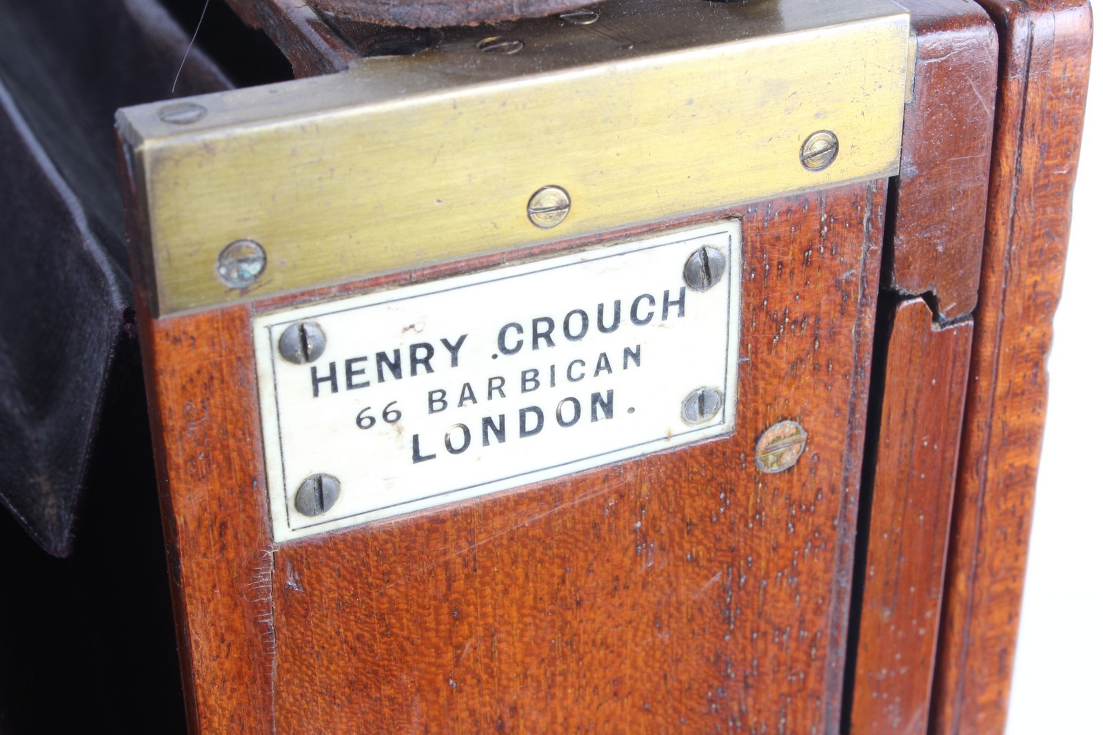 A Henry Crouch Mahogany Field Camera, with rear folding bed, 4½x6¼”, with unmarked f/8 brass lens, - Image 3 of 4