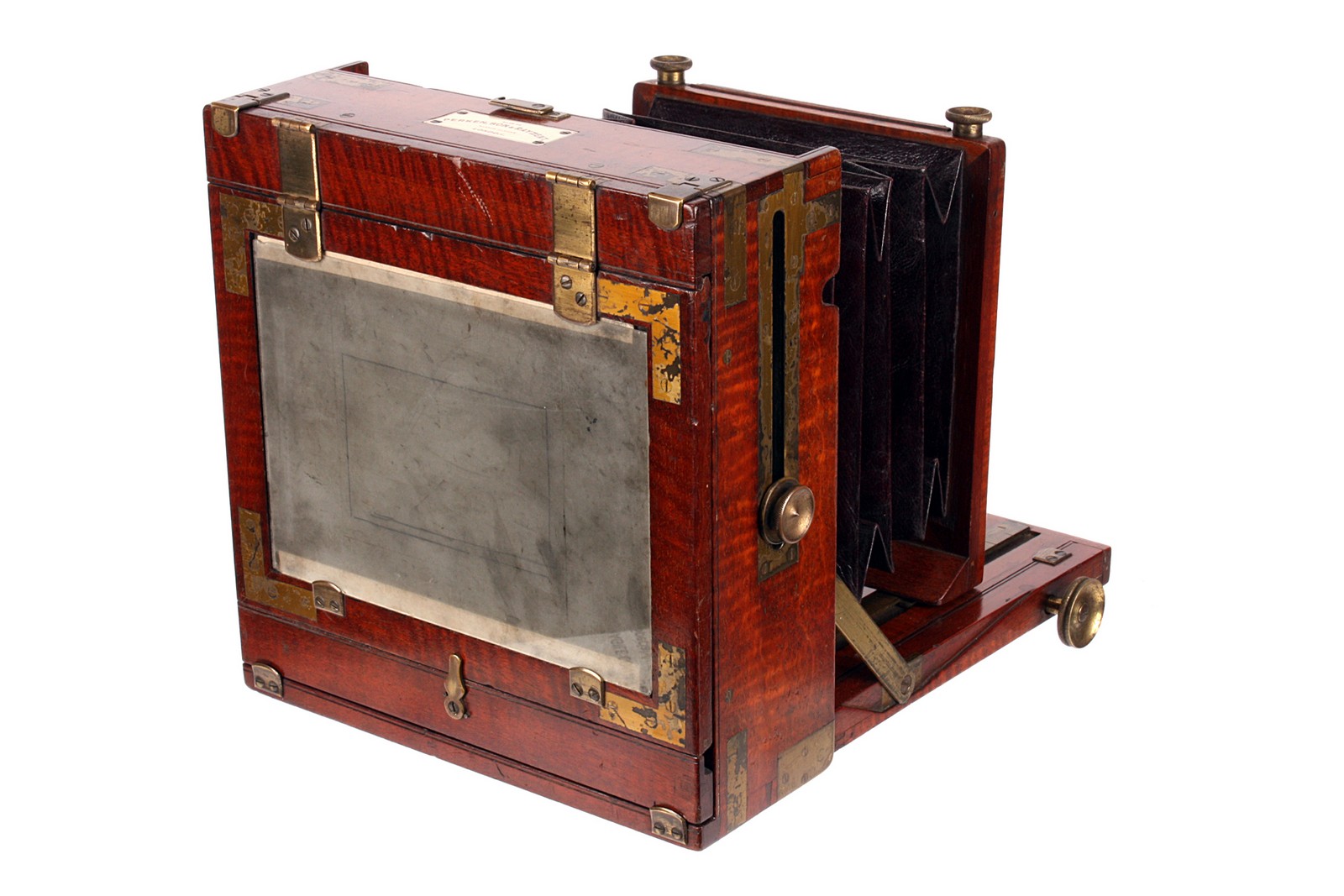 A Perken, Son & Rayment Patent Mahogany Field Camera, 4½x6¼, brass bound, with Perken, Son & Rayment - Image 4 of 4