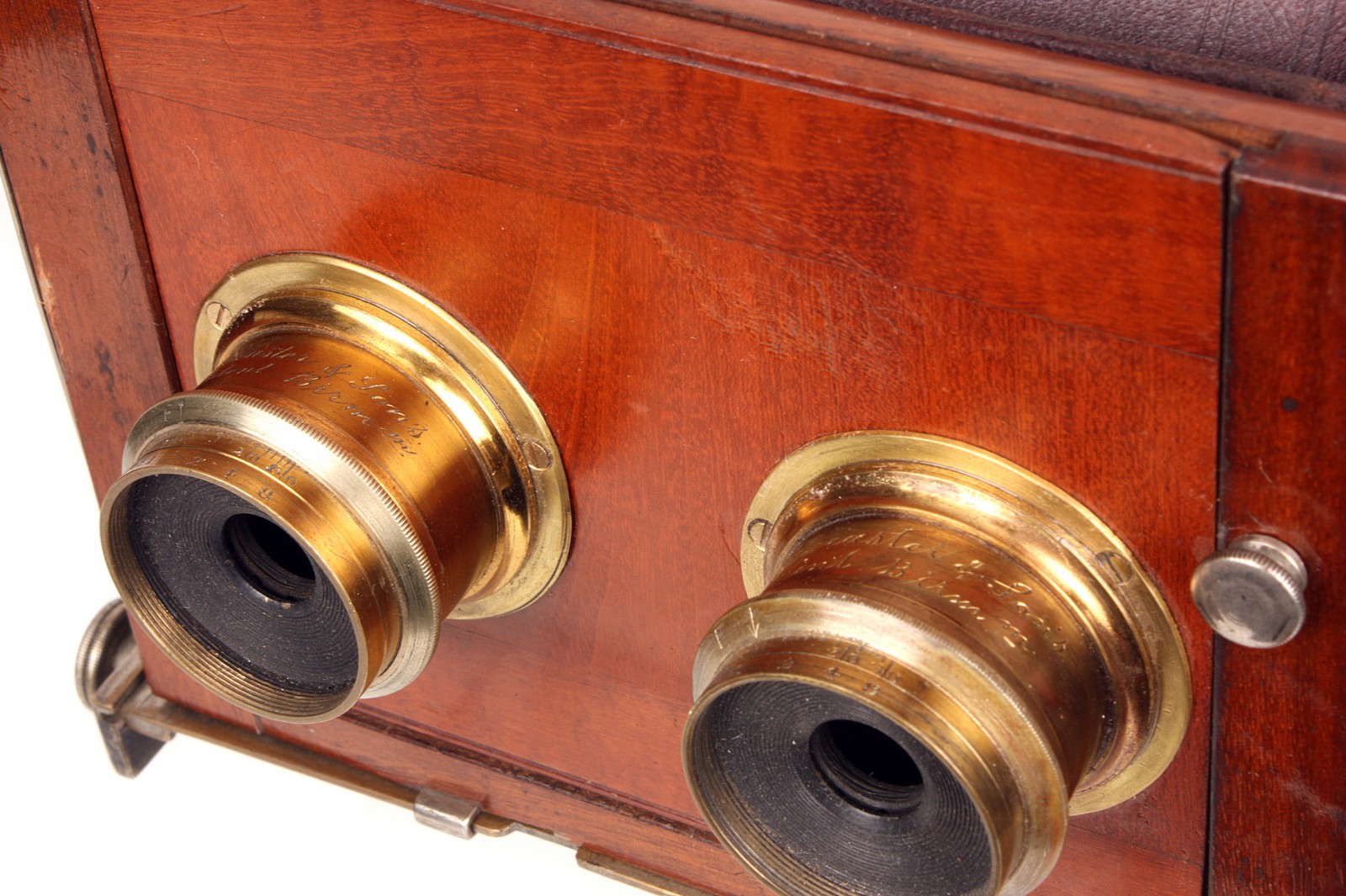 An Unmarked Stereo Camera, with silver-coloured brass fittings, 11.5x16cm, with J. Lancaster & - Image 2 of 2