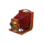 A Lancaster Karmet Mahogany Quarter-Plate Camera, 3x4”, with unmarked brass lens, body, G, lens, VG