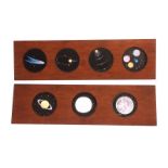 Mahogany-mounted Magic Lantern Slides: Cox, London, astronomical slides with stamped numbers to top,