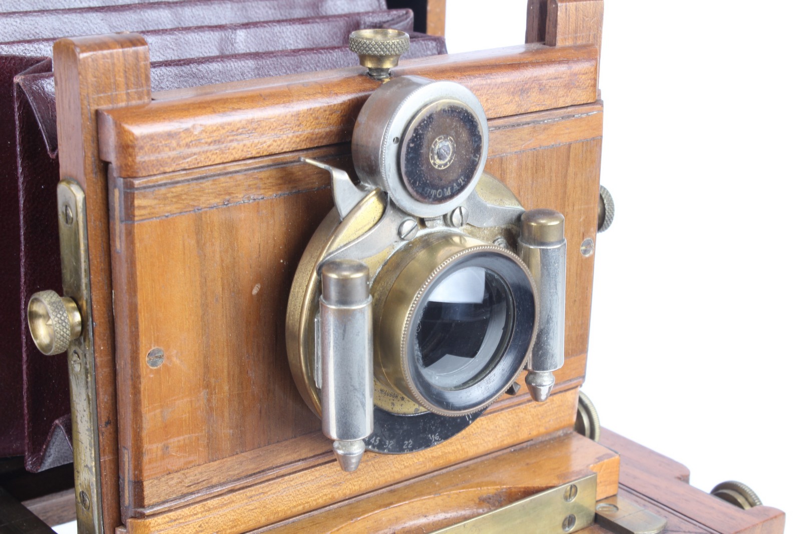 An Unmarked Mahogany Box Camera, possibly French, 3½x4½, with unmarked f/8 brass lens, in Bausch & - Image 2 of 3