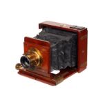 A W. A. C. Smith Mahogany Quarter-Plate Camera, 3x4”, serial no. 56, with unmarked f/8 brass lens,