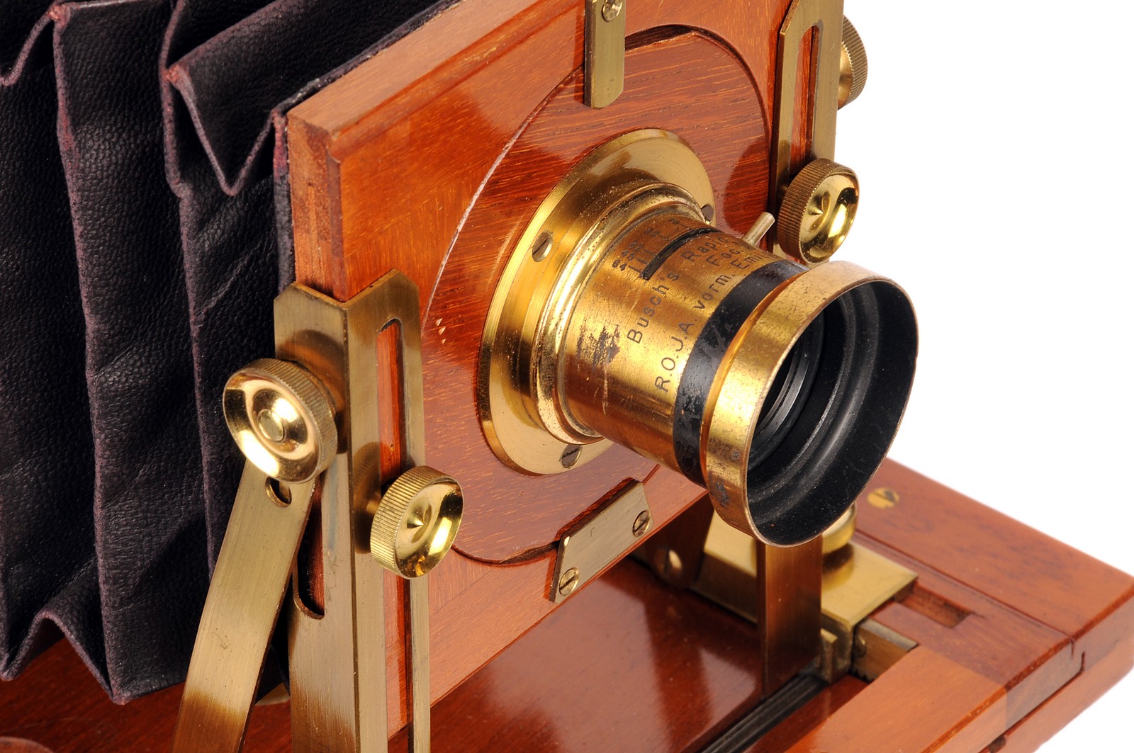 An Unmarked Mahogany Field Camera, with rear swing movements, 4½x6¼, with Busch’s Rapid Aplanat No.2 - Image 2 of 3