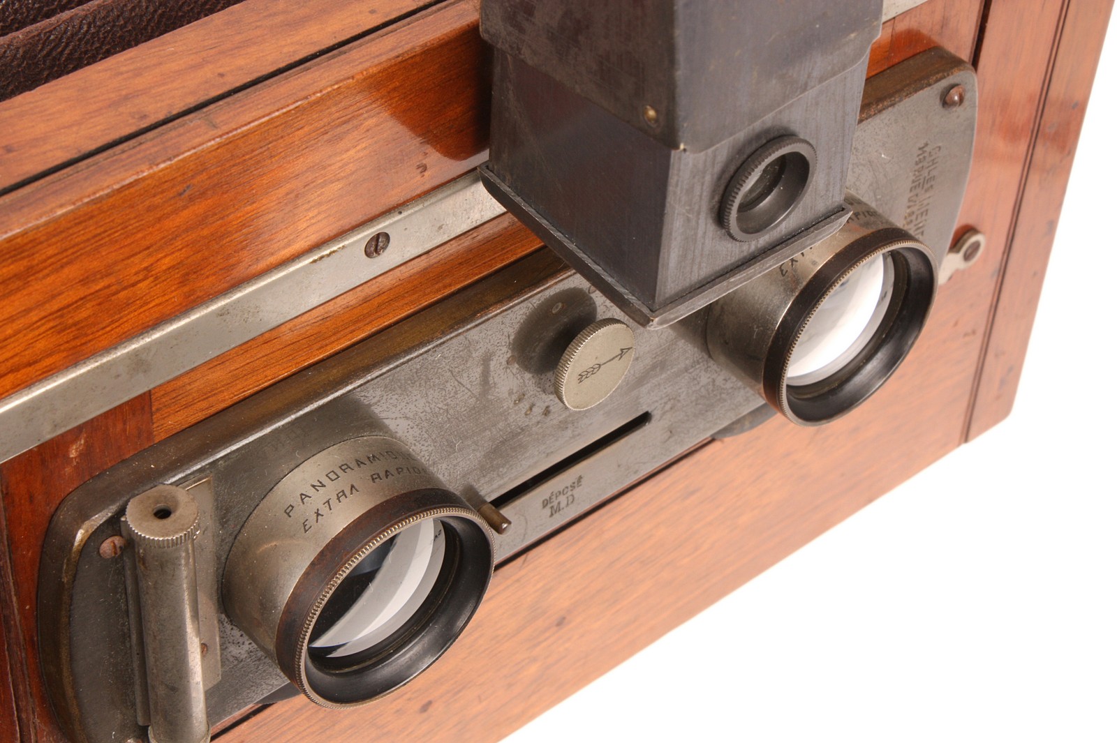 A Charles Mendel Mahogany Stereo Tailboard Camera, 9x18cm, with Panoramique Extra Rapid aluminium - Image 3 of 5