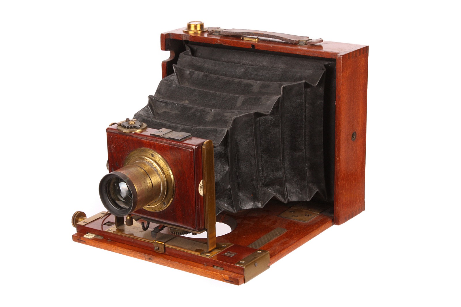 A J. Lizars Challenge Mahogany Box Camera, 4½x6½, with unmarked Waterhouse-stop brass lens, in