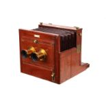 A Sands & Hunter Exhibition Mahogany Stereo Tailboard Camera, 6.5x8.5”, serial no. 529, with two
