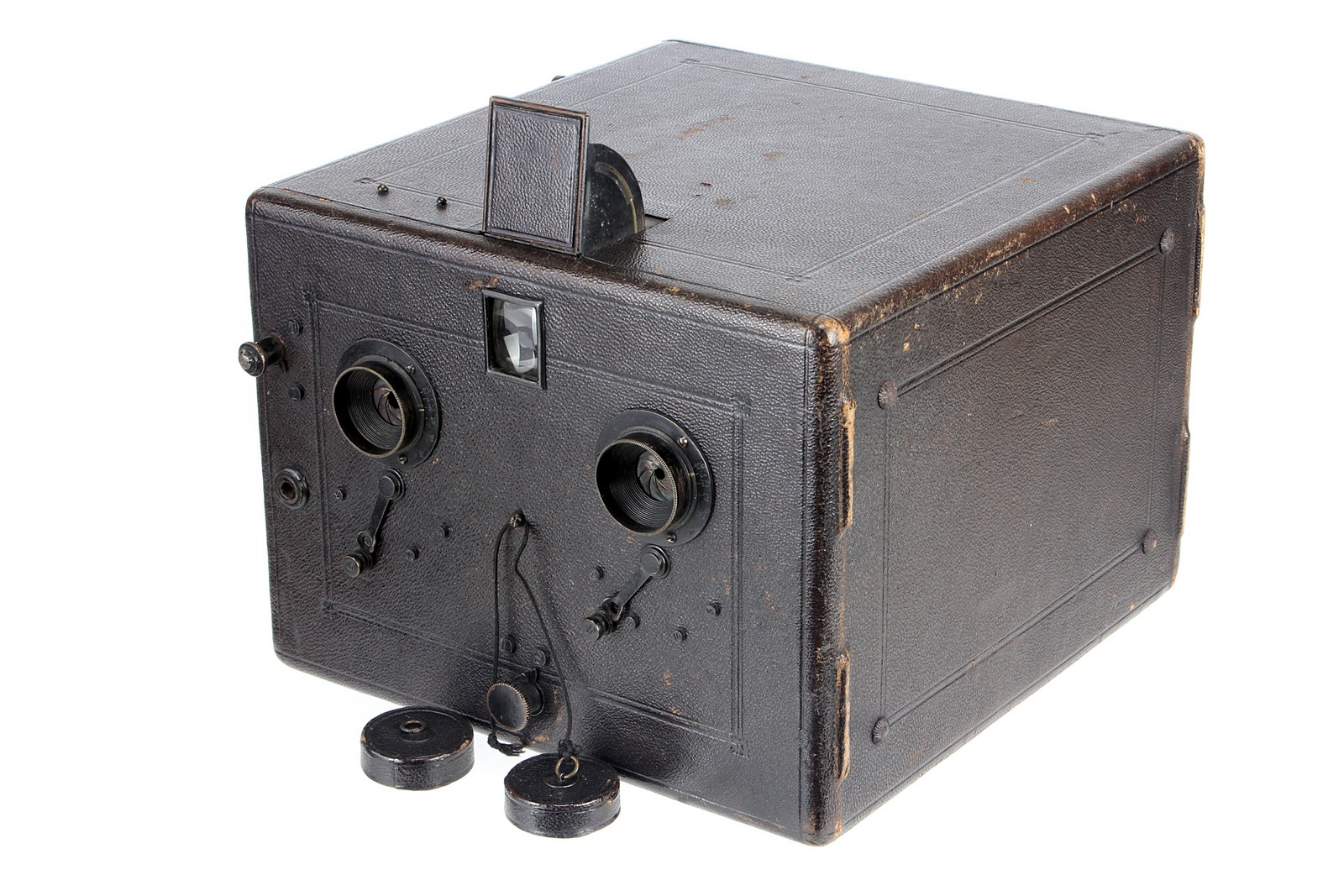 An Unmarked Stereo Falling Plate Camera, 75x170mm, with unmarked lenses, body, F-G, shutter working,