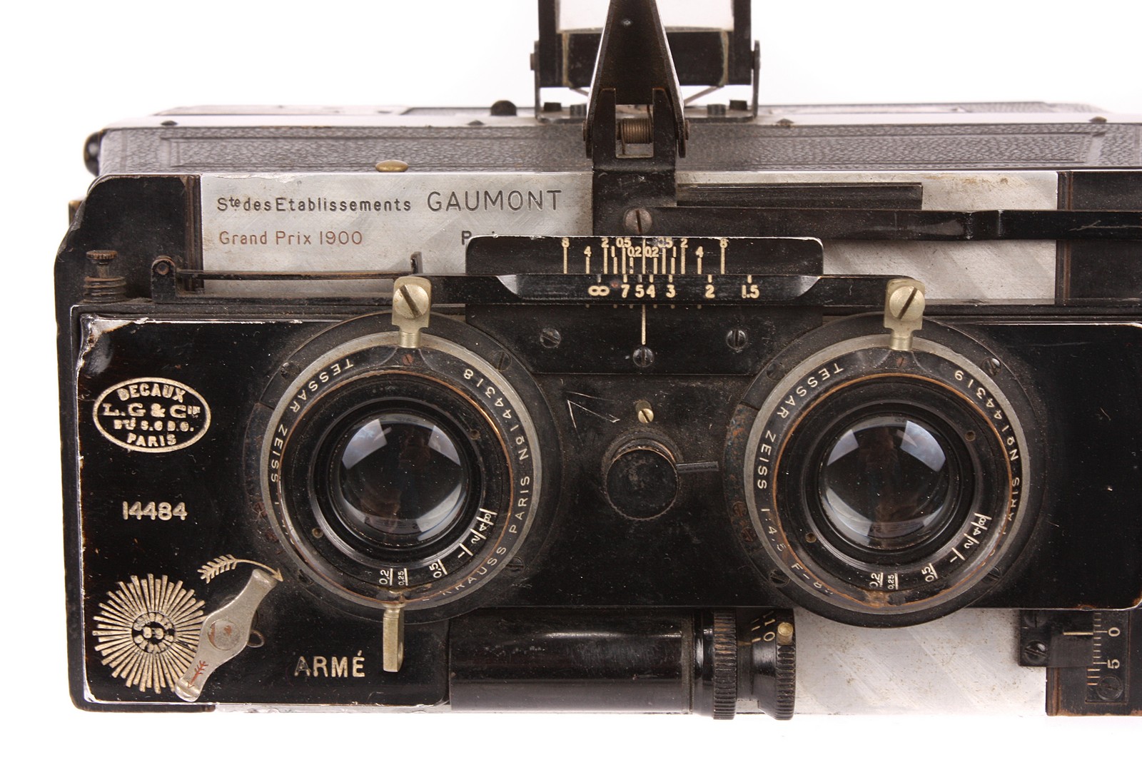 A Gaumont Spido Stereo Camera, 6x13cm, serial no. 14484, with Krauss Tessar Zeiss f/4.5 85mm lenses, - Image 2 of 2