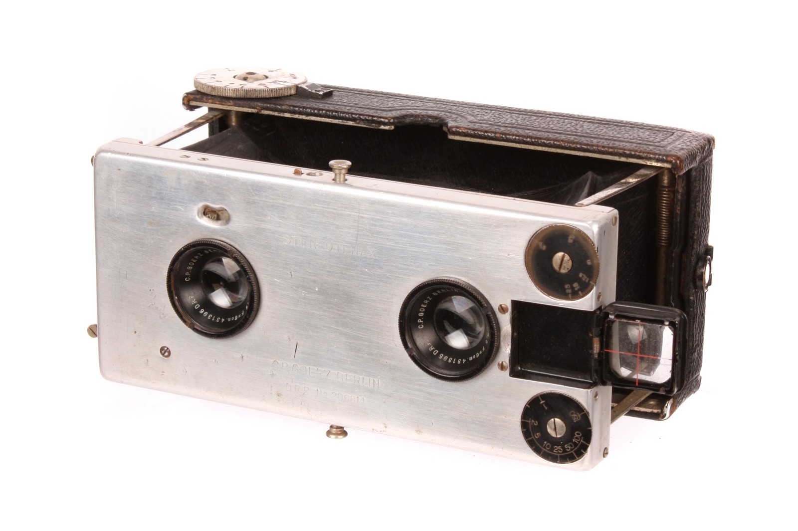 A C. P. Goerz Stereotenax Stereo Camera, unusual aluminium front, 45x107mm, with C. P. Goerz