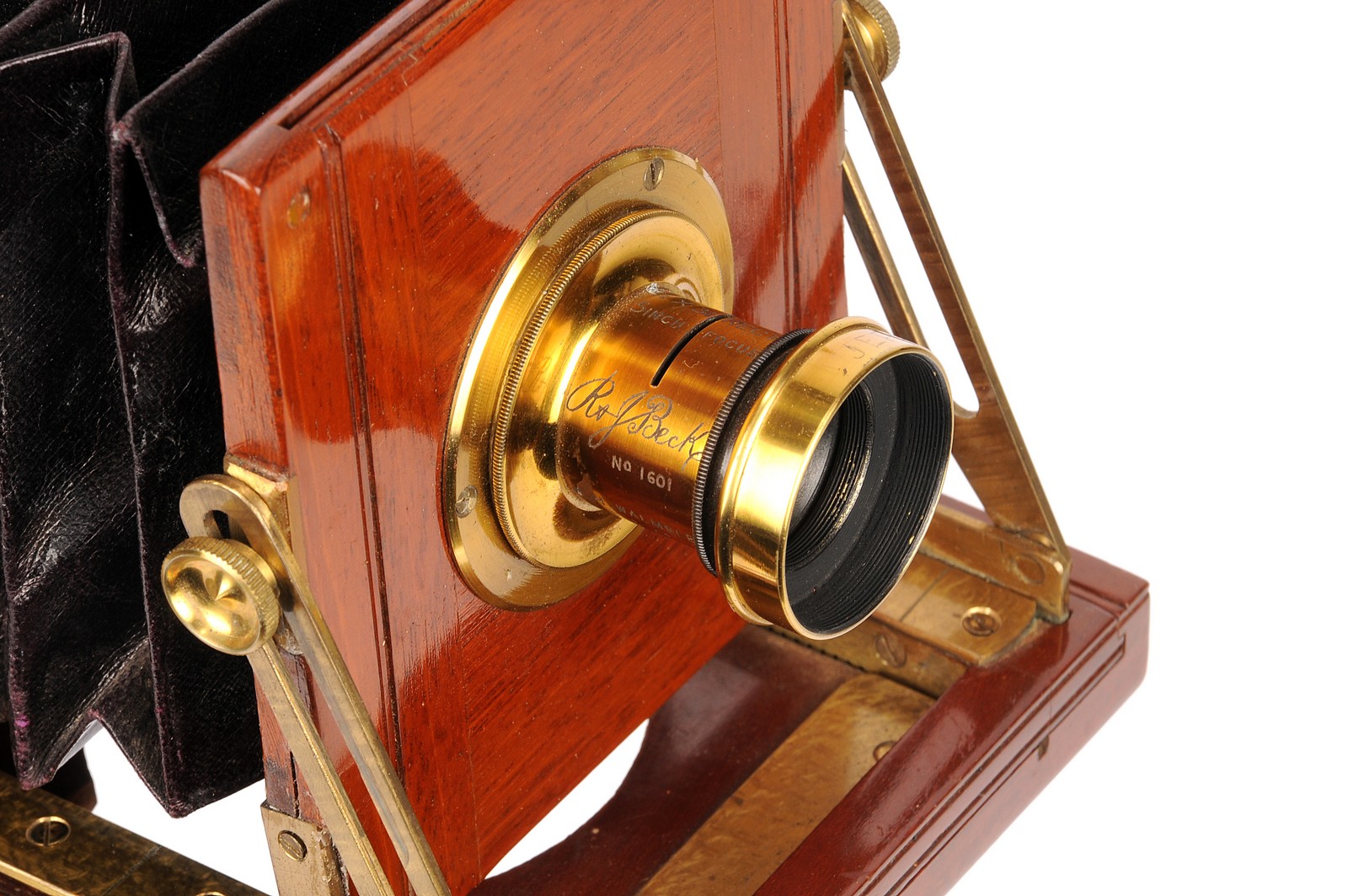 A Sharman D. Neill Mahogany Field Camera, 3x4”, with R. J. Beck Rectilinear 5” Waterhouse-stop brass - Image 2 of 3