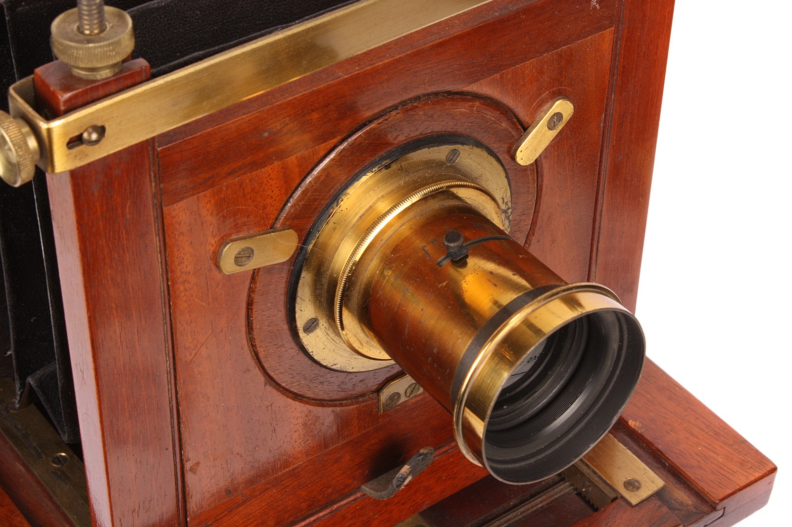 An Unmarked Mahogany Field Camera, 4½x6¼, with unmarked f/8 brass lens, G, bellows require - Image 2 of 3