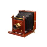 A John Piggott Mahogany Field Camera, 4½x6¼, with unmarked f/8 brass lens, body, G-VG, lens, VG