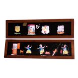 Mahogany-mounted Magic Lantern Slides: multiple image story/nursery rhyme slides, hand painted,