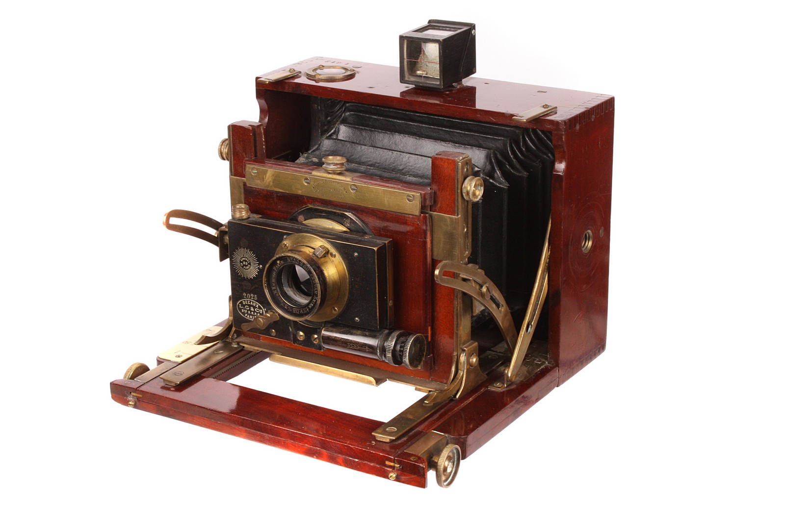 A L. Gaumont Folding Block System Mahogany Box Camera, serial no. 1612, 3½x4½, with E. Krauss Protar