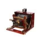 A L. Gaumont Folding Block System Mahogany Box Camera, serial no. 1612, 3½x4½, with E. Krauss Protar