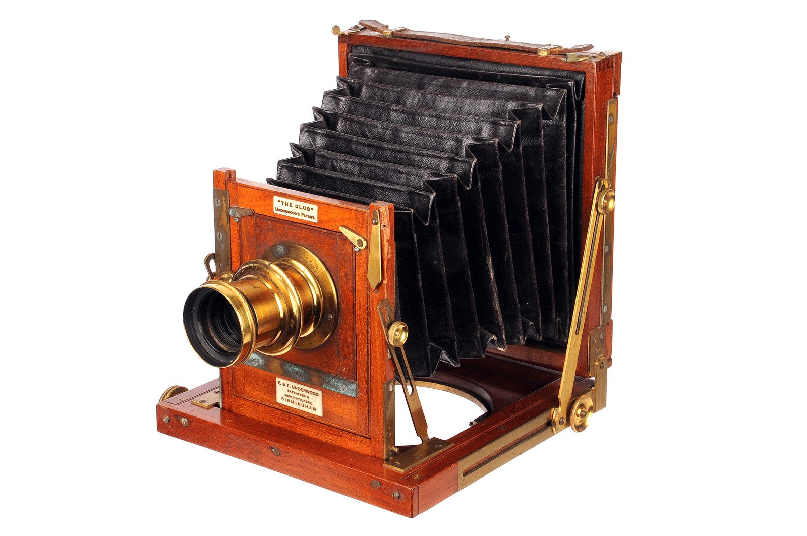 An E & T Underwood ‘The Club’ Mahogany Field Camera, 5x6¼, with E & T Underwood Rapid Rect 1/2 Plate