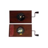 Mahogany-mounted Magic Lantern Slides: hand crank rotatary astronomical slides, hand coloured, 176 x